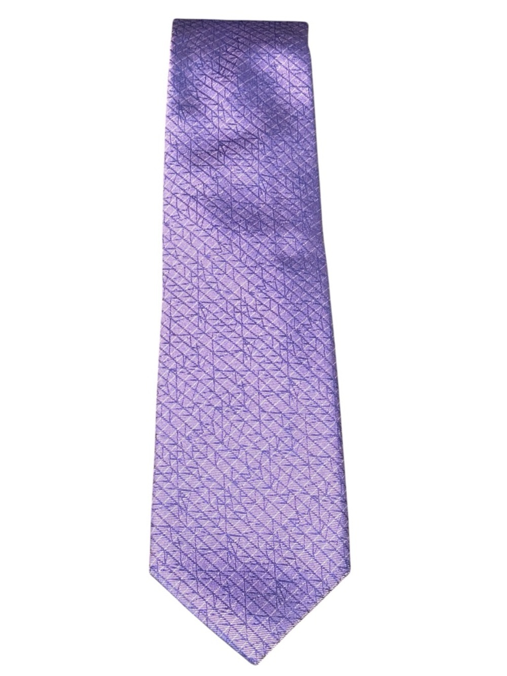 Calvin Klein 100% Silk Necktie Purple Woven Geometric Slim Cut + Tie Clip NWT